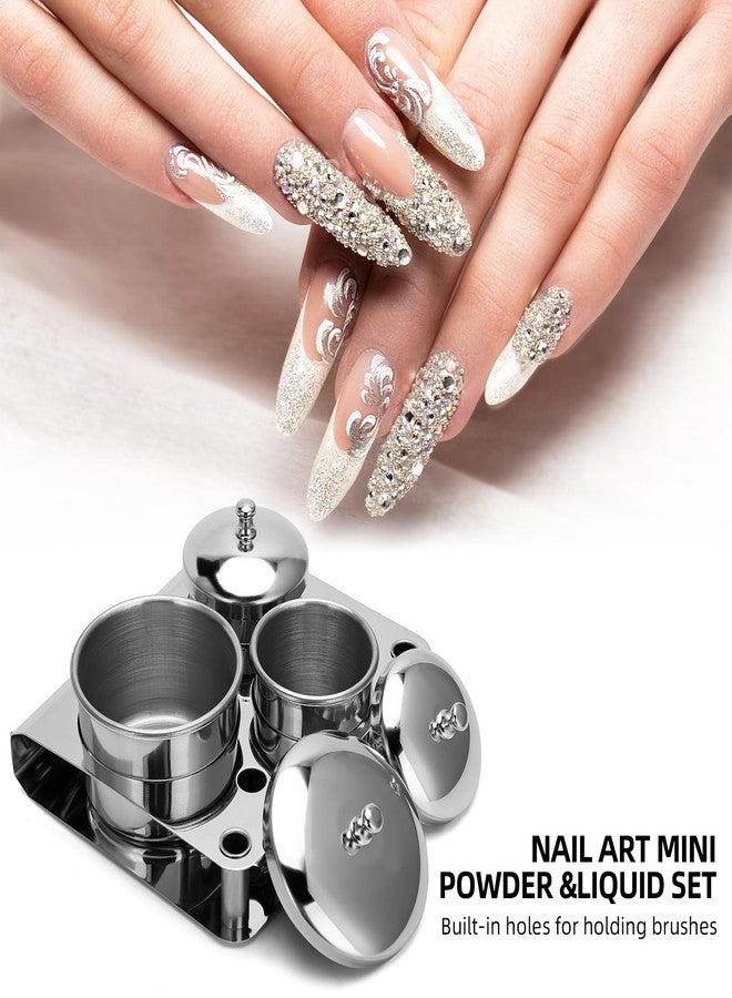 ZIBARBER Acrylic Liquid Container 3 PCS Stainless Steel Acrylic Liquid Powder Cup with Lids Dappen Dish Liquid Powder Holder Container Nail Art Equipment Tools for Nail Design Tools (Silver) - Image 5